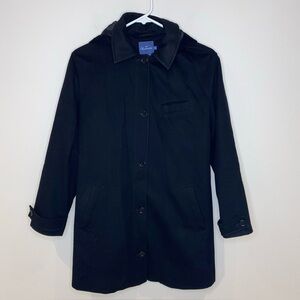 Faconnable Womens Black Wool Storm System Coat Size XS Loro Piana Removable Hood